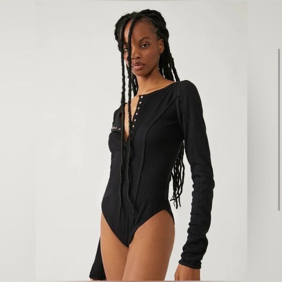 Free People Sloane Bodysuit Black Size XS NWT - Picture 2 of 11